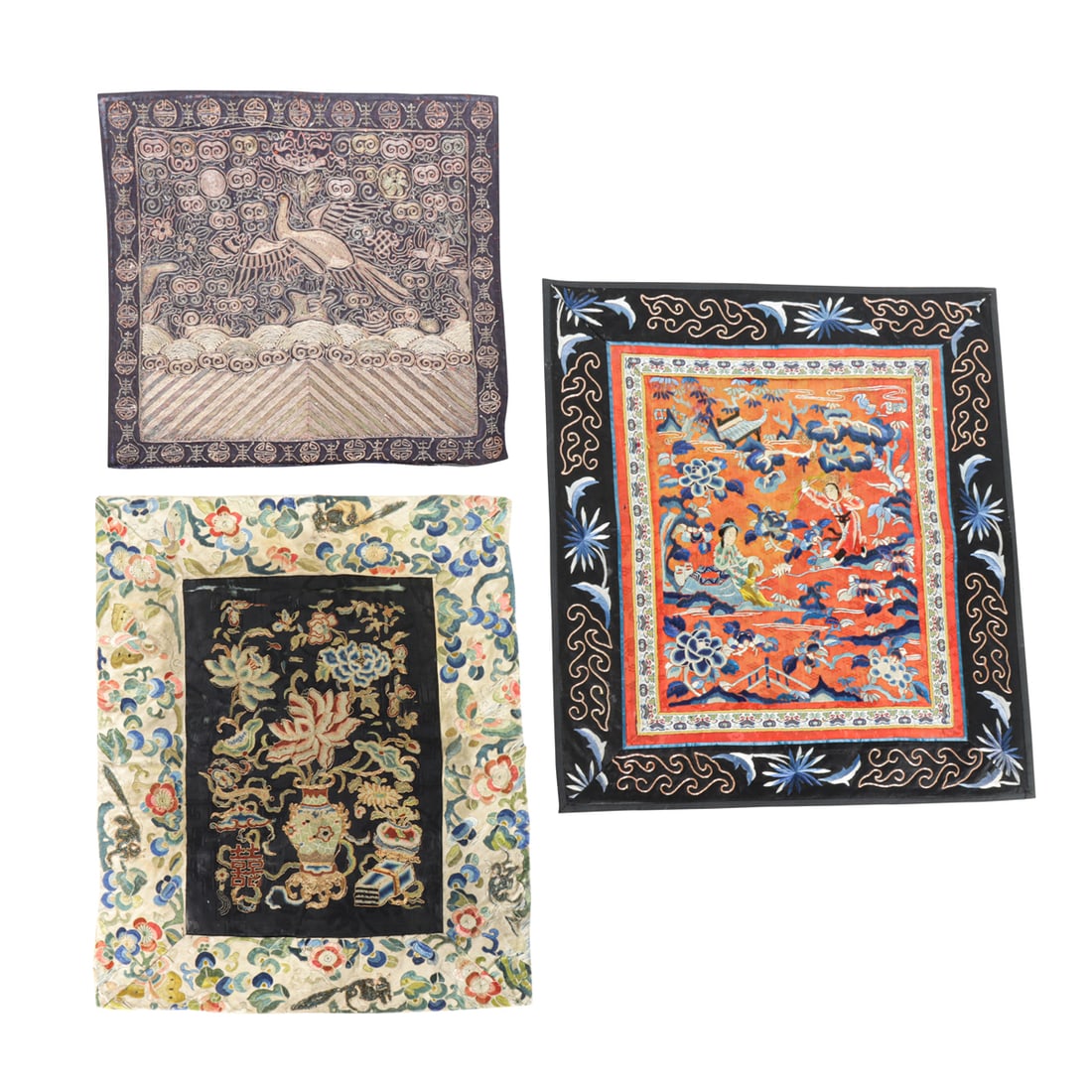 (lot of 3) Chinese embroidered silk panels (1 of 3)