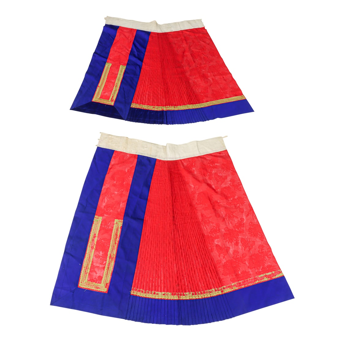 A pair of Chinese silk red ground skirts (1 of 3)