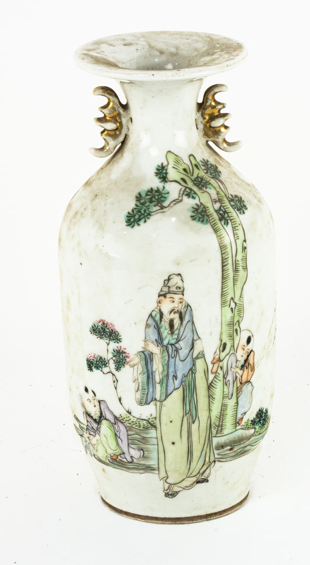 A Chinese famille rose vase: A Chinese famille rose vase. Republic period, 9.5" high. Condition: the lower body with a long hairline crack.