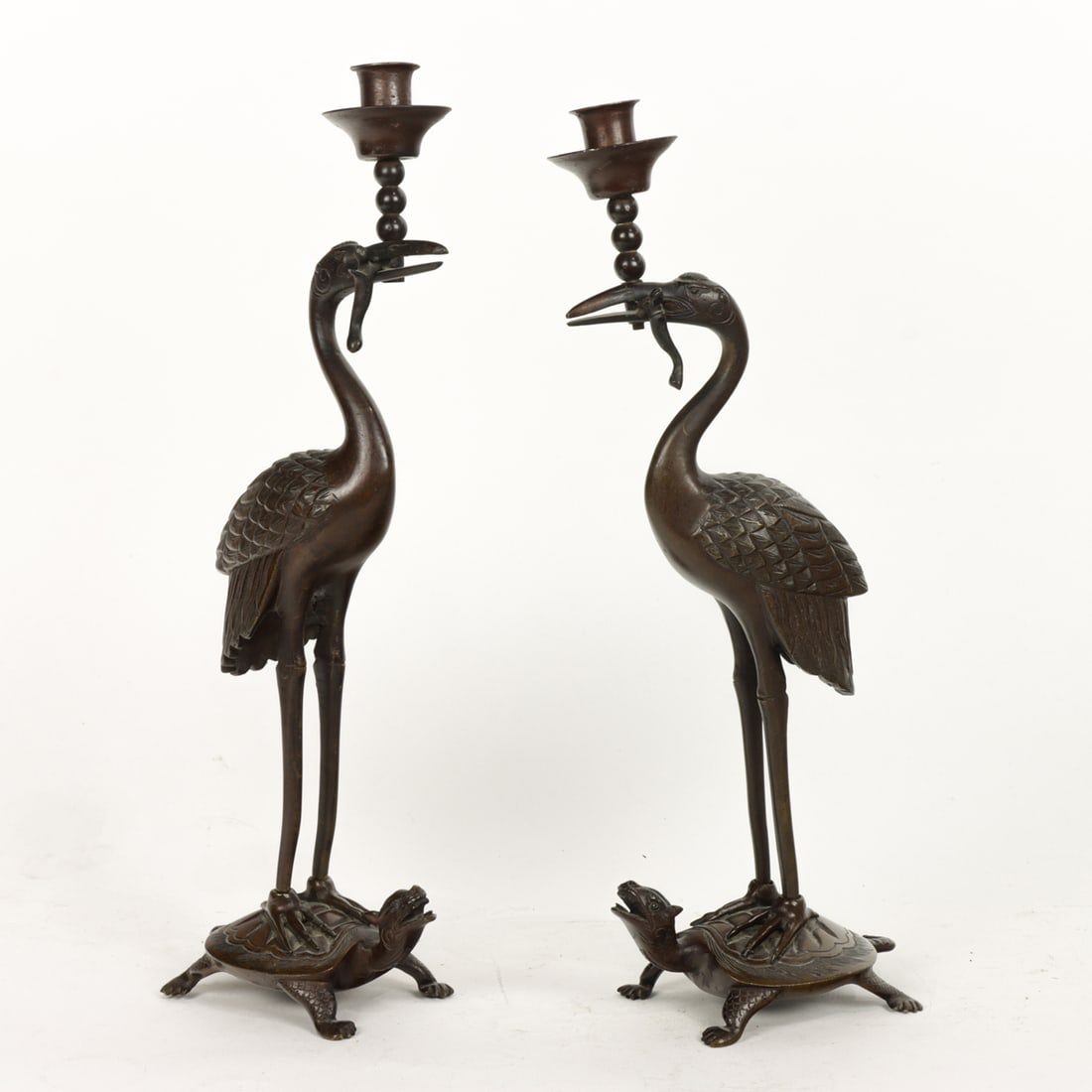 (lot of 2) Chinese bronze crane form candle holders (1 of 1)