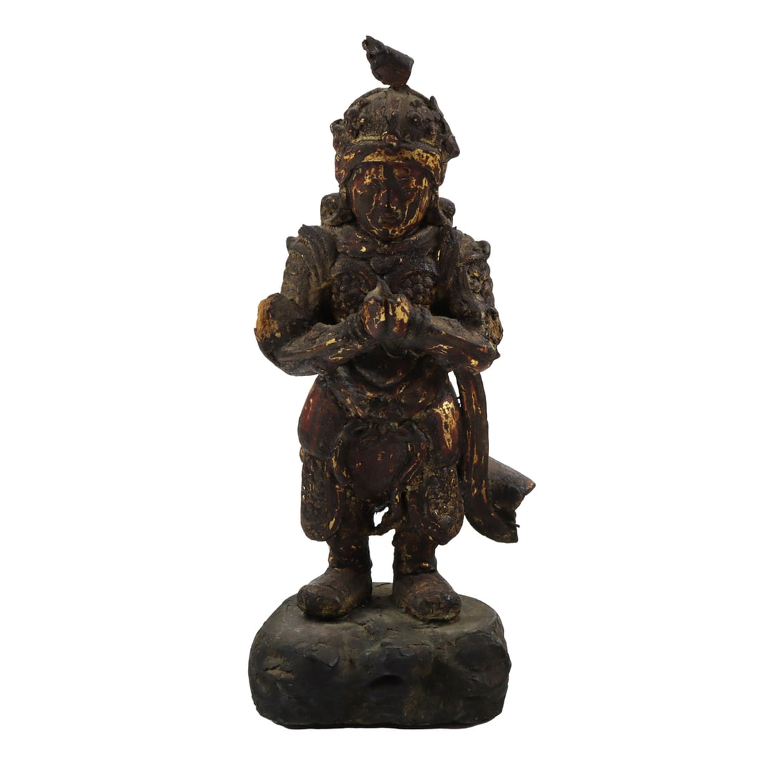 A Chinese wood lacquered standing figure of Weituo: A Chinese wood lacquered standing figure of Weituo. Qing dynasty, 9.25" high.