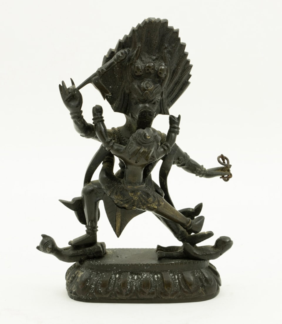 A Tibetan bronze statue of Vajrabhairva with Vajravetali (1 of 3)