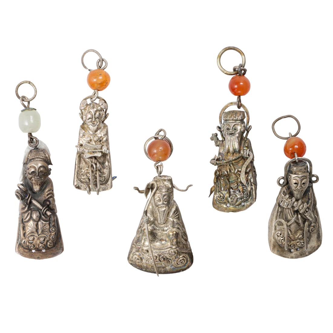 (lot of 5) Chinese silver chains with longevity figures (1 of 3)