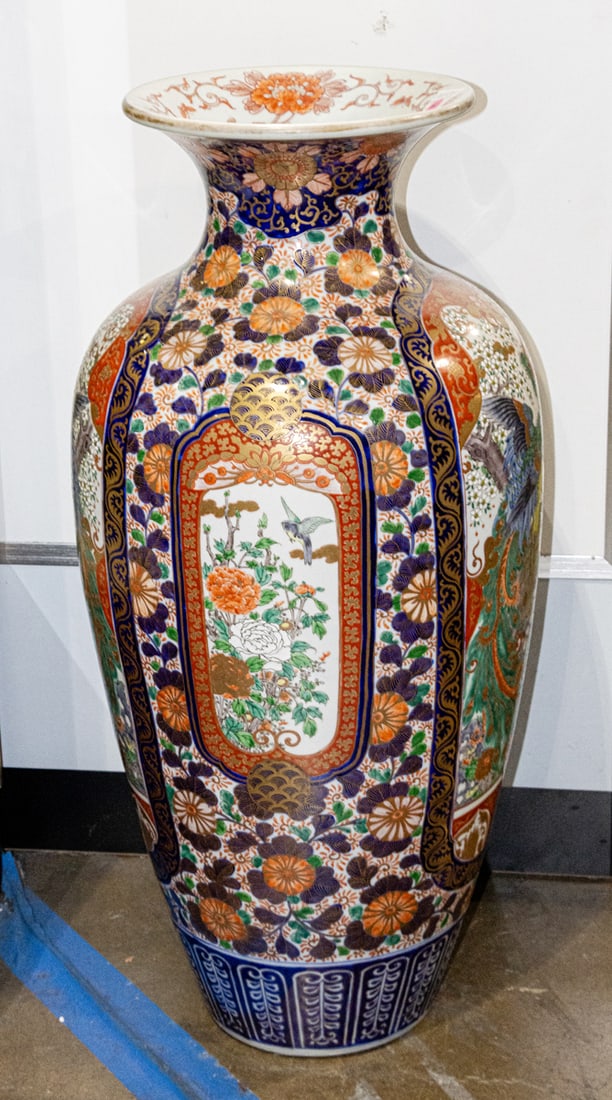 A Japanese large Imari vase: A Japanese large Imari vase. Featuring floral design, Meiji period, 29.625" high.