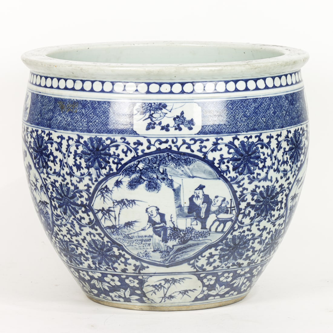 A Chinese blue and white fish bowl: A Chinese blue and white fish bowl. 20th century, 16" wide.