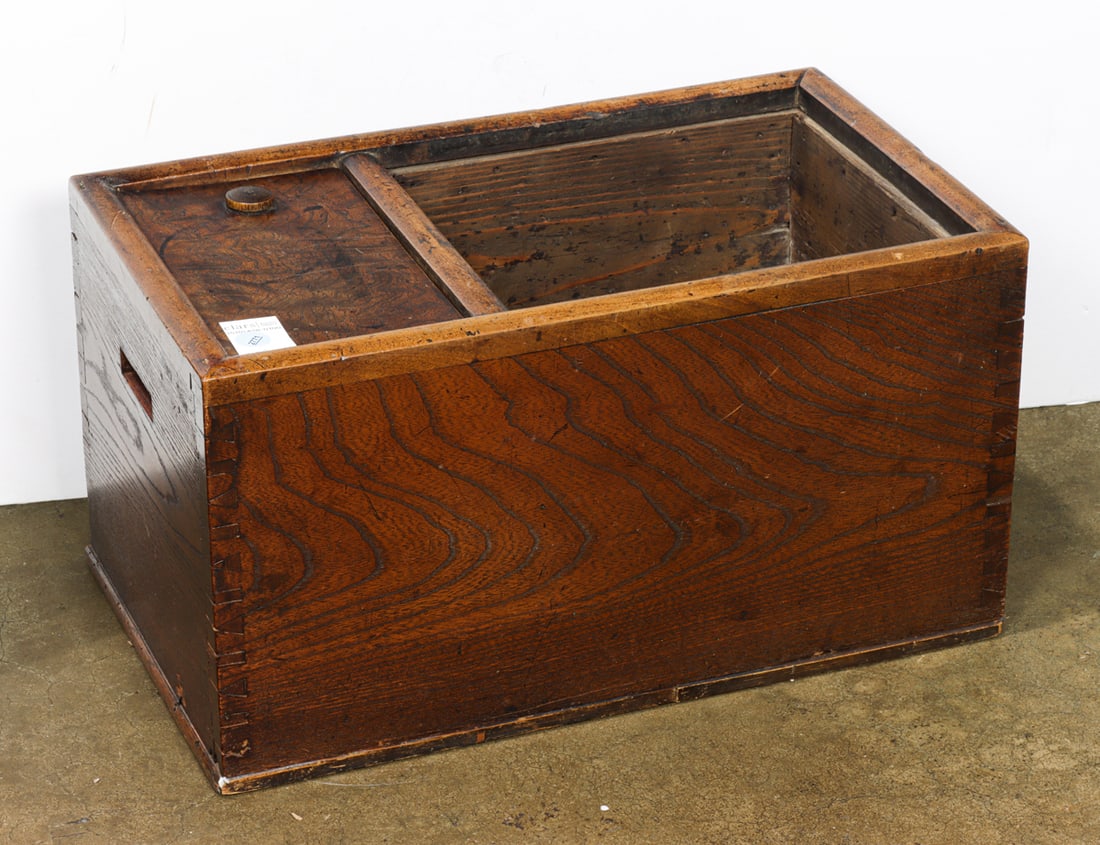 A Japanese hardwood hibachi: A Japanese hardwood hibachi. 10.375"h x 19"w x 11"d.