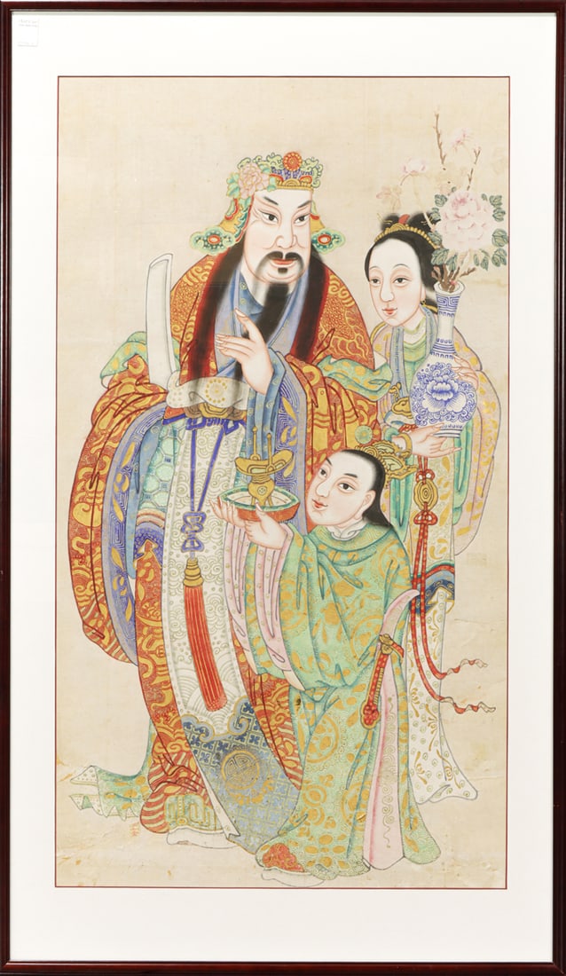 Chinese School (early 20th century) - Immortals: Chinese School (early 20th century) - Immortals. Ink and color on paper, framed and glazed, 50"h x 27.5"w.