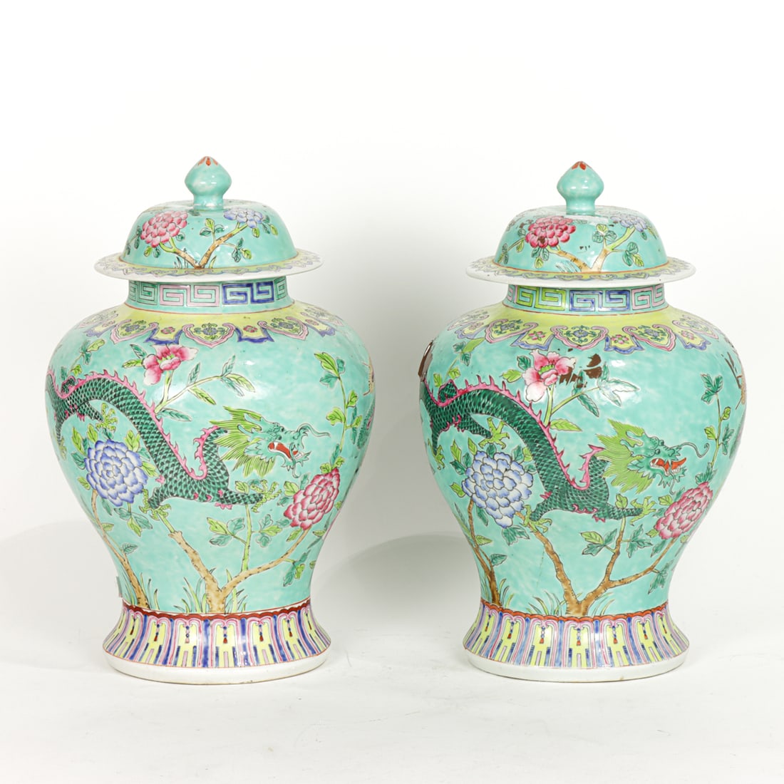 (lot of 2) Chinese famille rose lidded jars: (lot of 2) Chinese famille rose lidded jars. 20th century, 15.25" high.