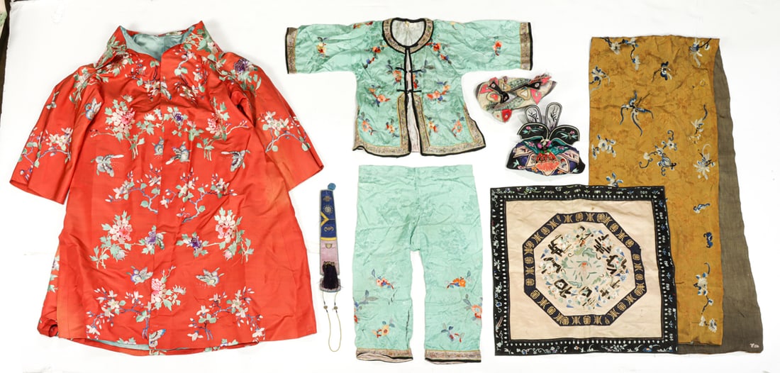 A group of Chinese embroidered silk items (1 of 1)