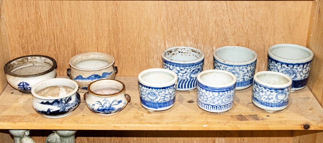 (lot of 10) Chinese blue and white incense burners (1 of 1)