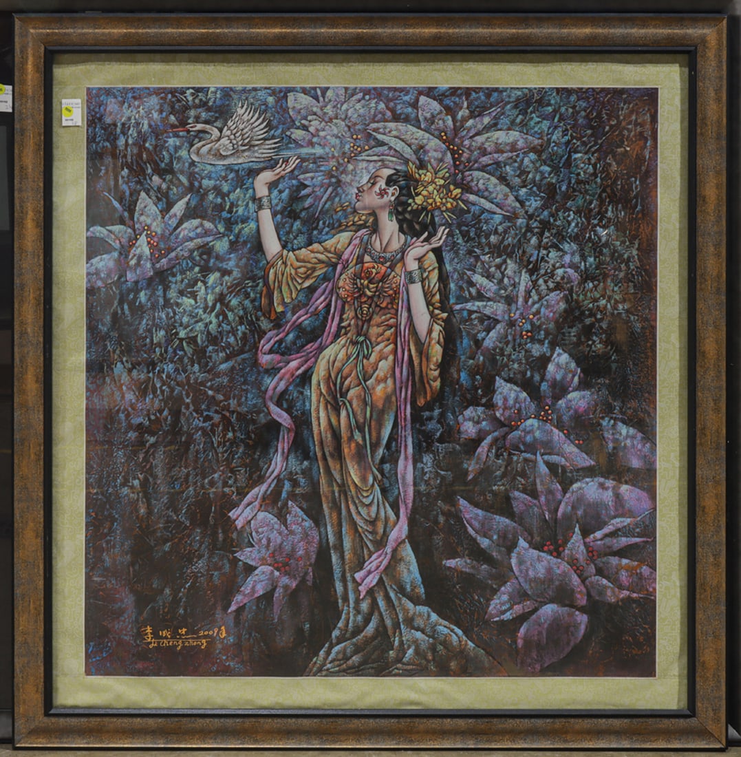 Li Chengzhong - Smokey Wind and Flowery Path: Li Chengzhong - Smokey Wind and Flowery Path. Acrylic on paper, signed and dated 2009 lower left, framed and glazed, 39"h x 37.5"w.