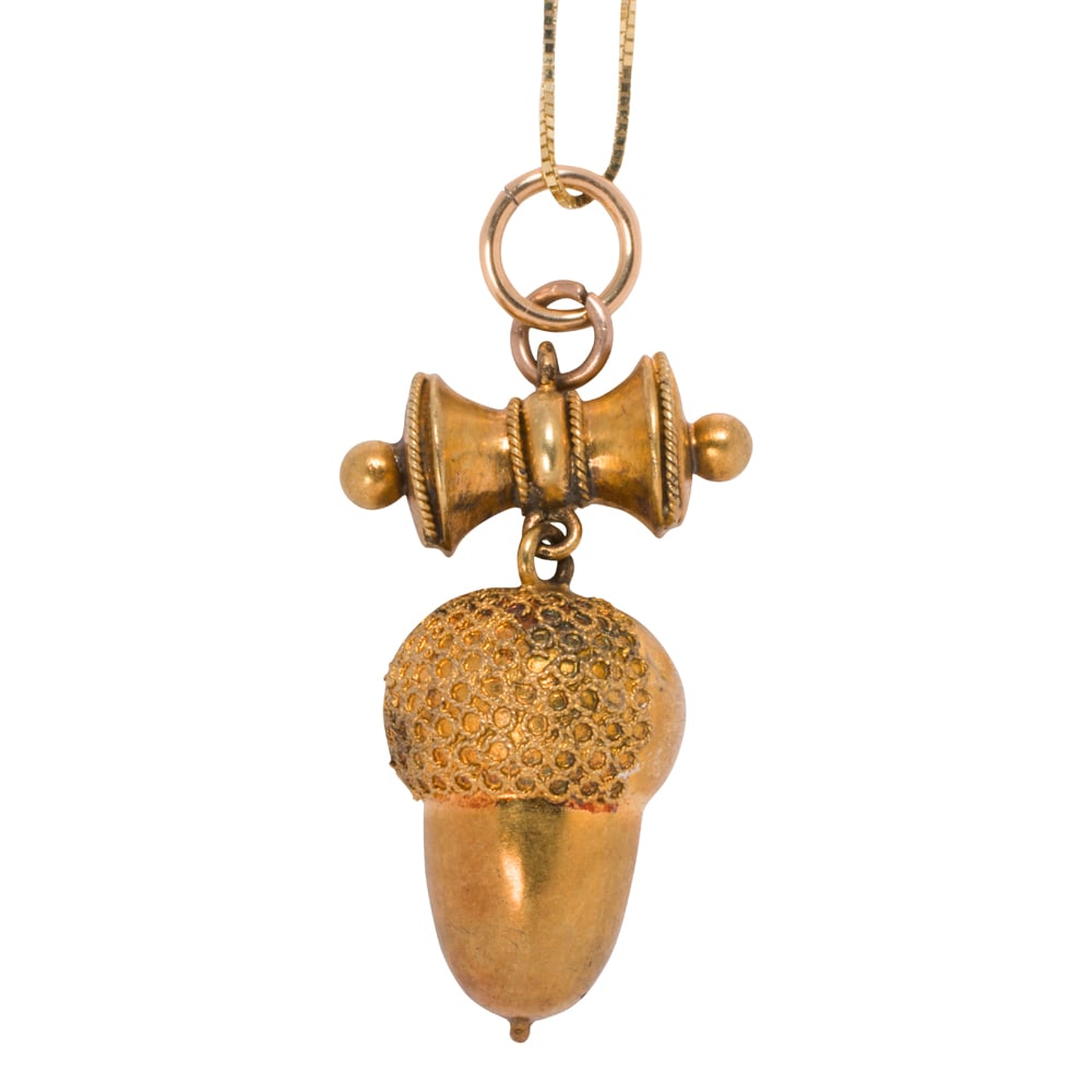 A Victorian 14k gold acorn pendant necklace (1 of 2)