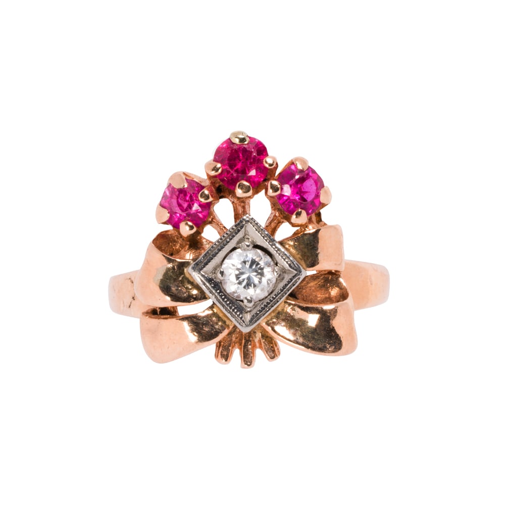 A Retro diamond, ruby, and 14k rose gold ring (1 of 2)