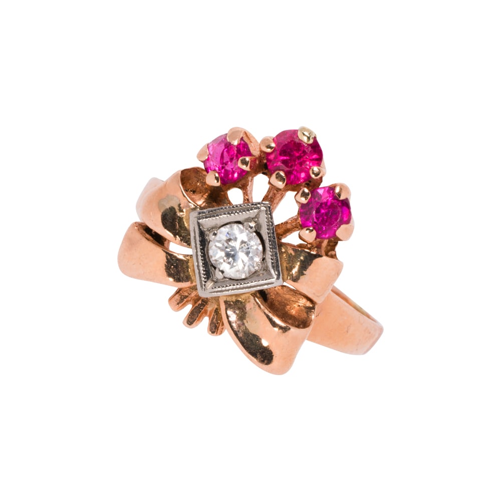 A Retro diamond, ruby, and 14k rose gold ring - 2