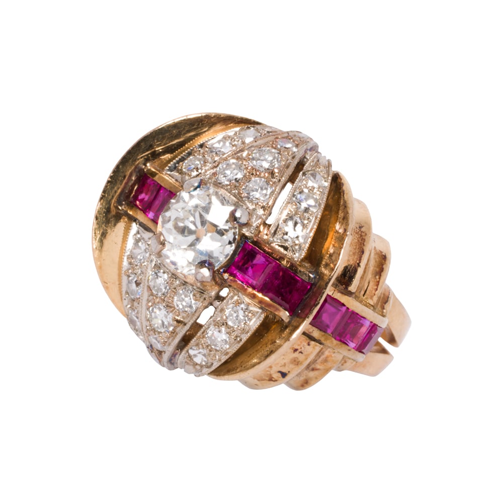 A Retro diamond, ruby and 14k gold ring - 2