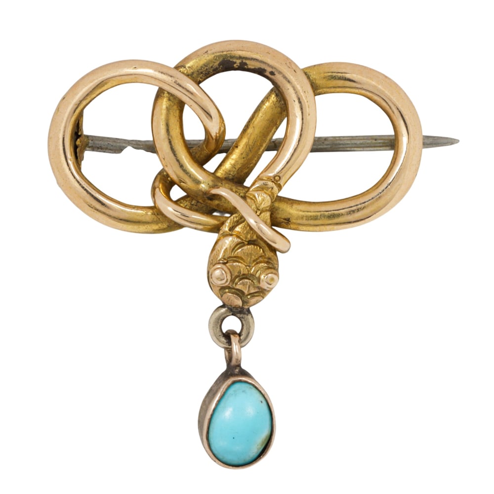 A Victorian turquoise and 15k gold snake pin (1 of 1)