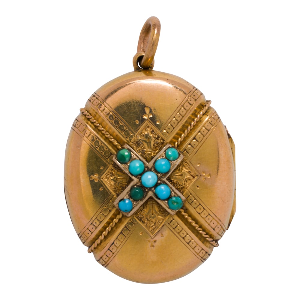 An antique turquoise and 14k gold locket (1 of 2)