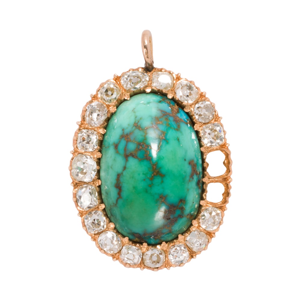 An antique turquoise, diamond, 14k, and 18k gold pendant necklace (1 of 1)