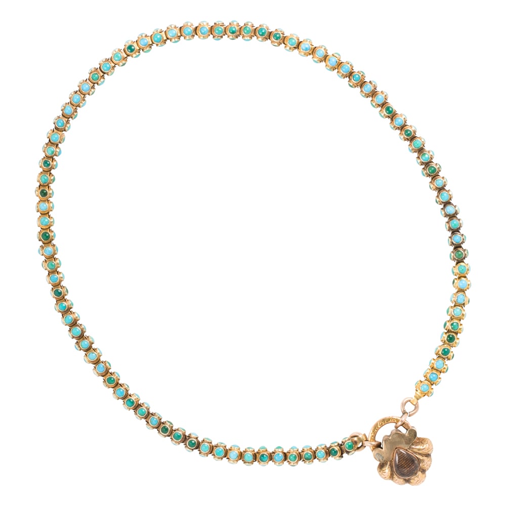 A Victorian turquoise and 14k gold shell locket necklace (1 of 2)