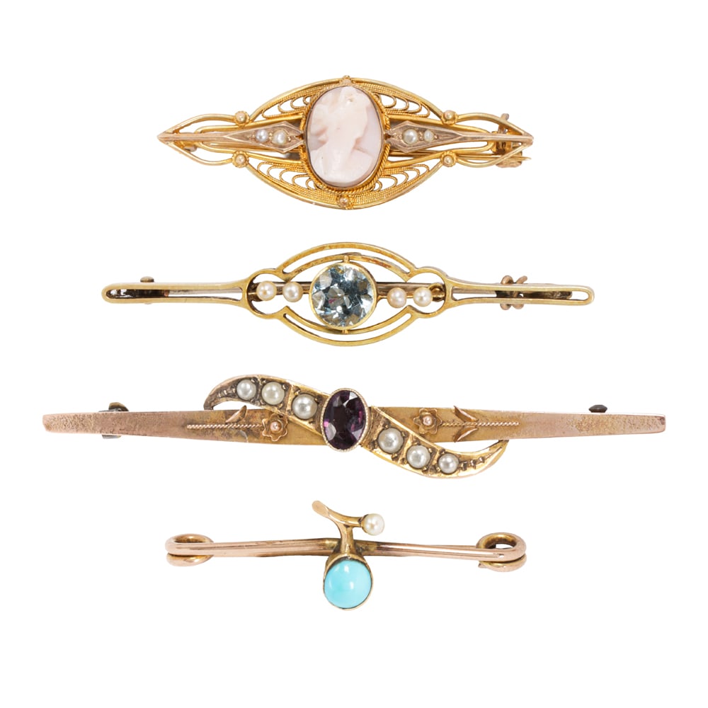 Four antique gold and gem-set pins (1 of 1)