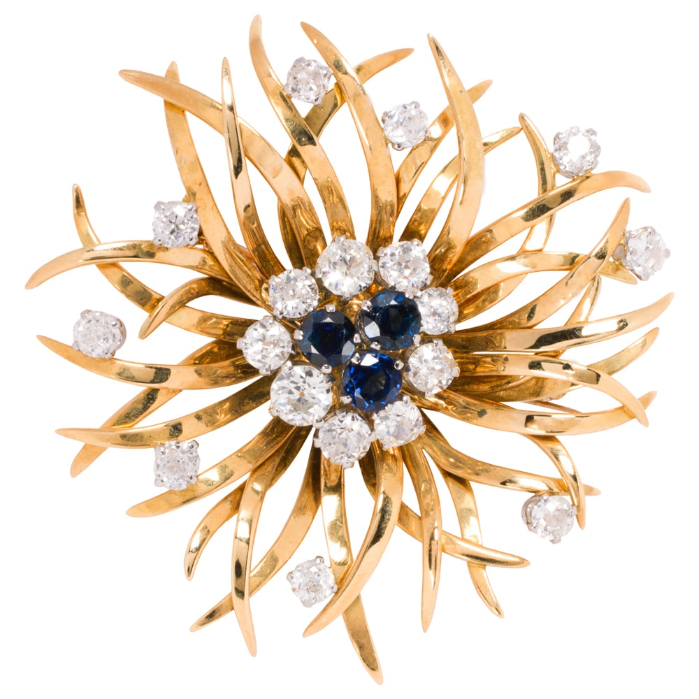 A diamond, sapphire and 18k gold brooch (1 of 1)