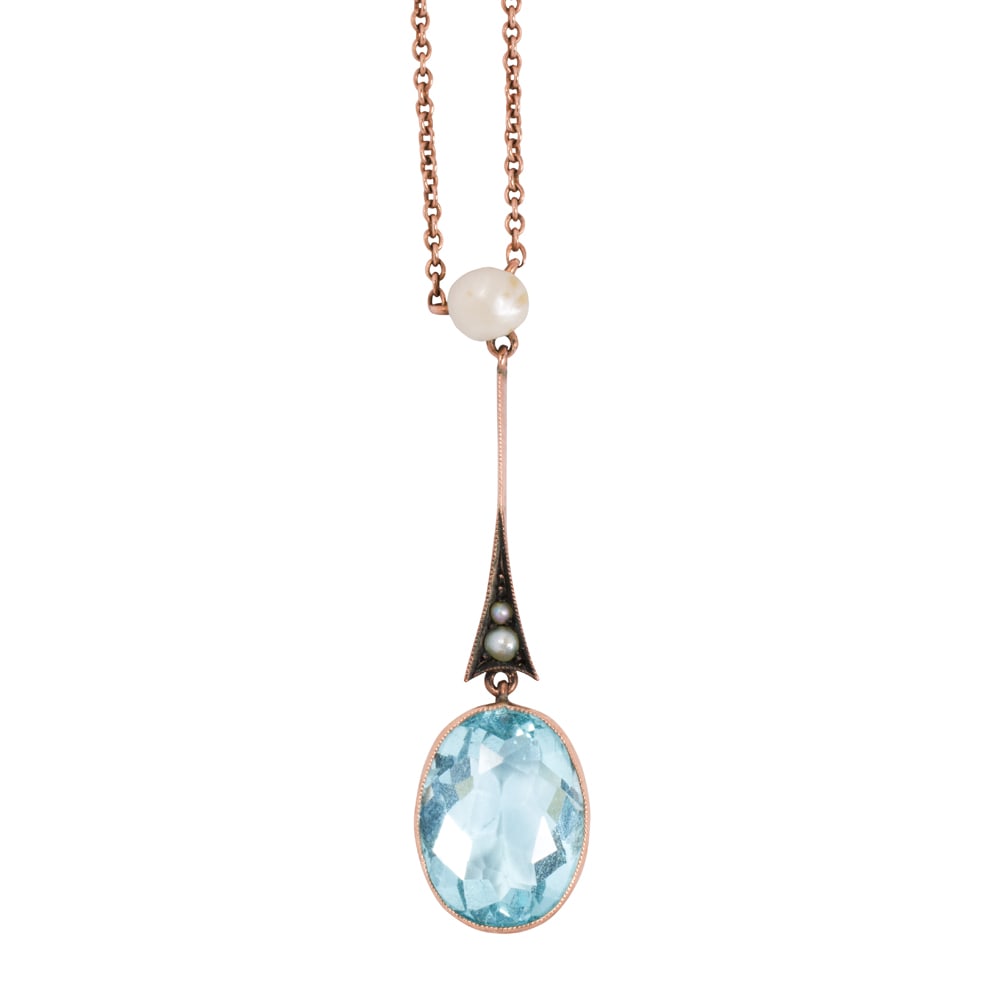 An antique paste, cultured pearl, and 9k rose gold lavalier necklace (1 of 2)