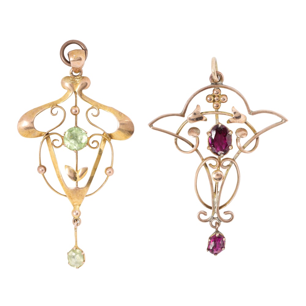 Two antique glass and 9k gold lavalier pendants (1 of 1)