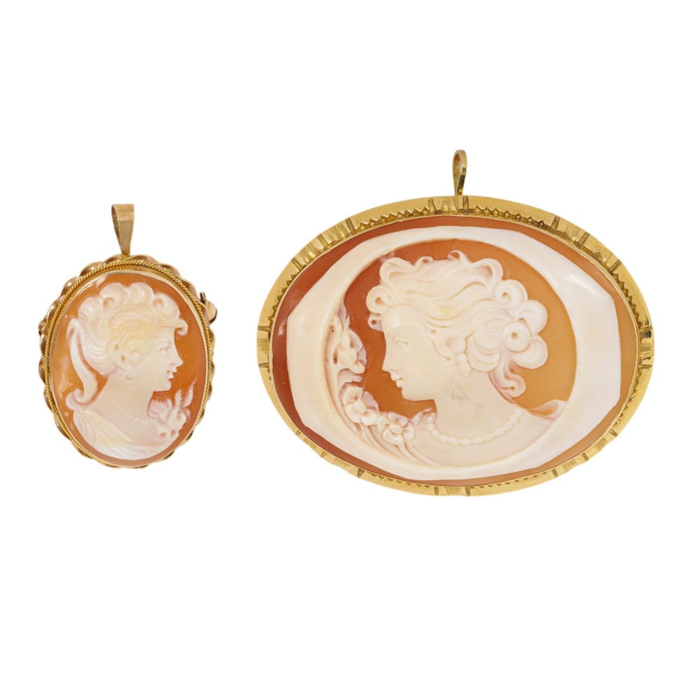 Two 18k gold shell cameo brooch-pendants (1 of 1)