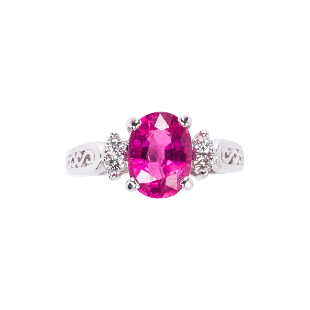 A pink tourmaline, diamond and 14k white gold ring (1 of 2)