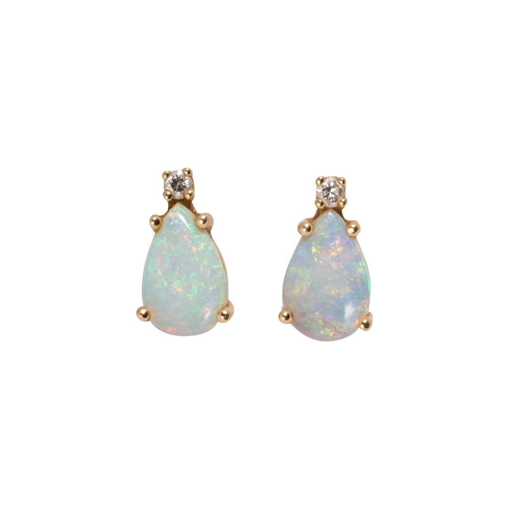 A pair of opal, diamond, and 14k gold earrings (1 of 1)