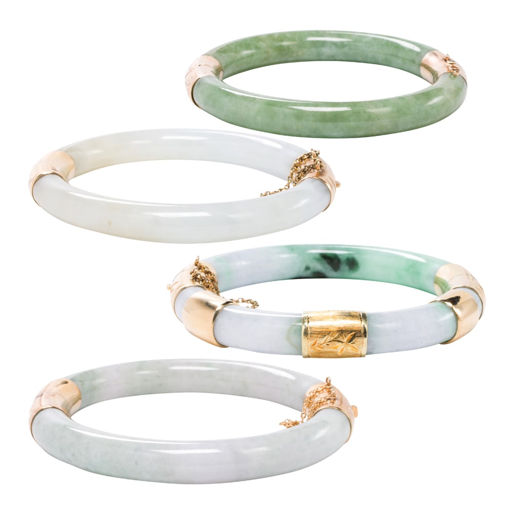 Four jade and 14k gold bangles (1 of 5)