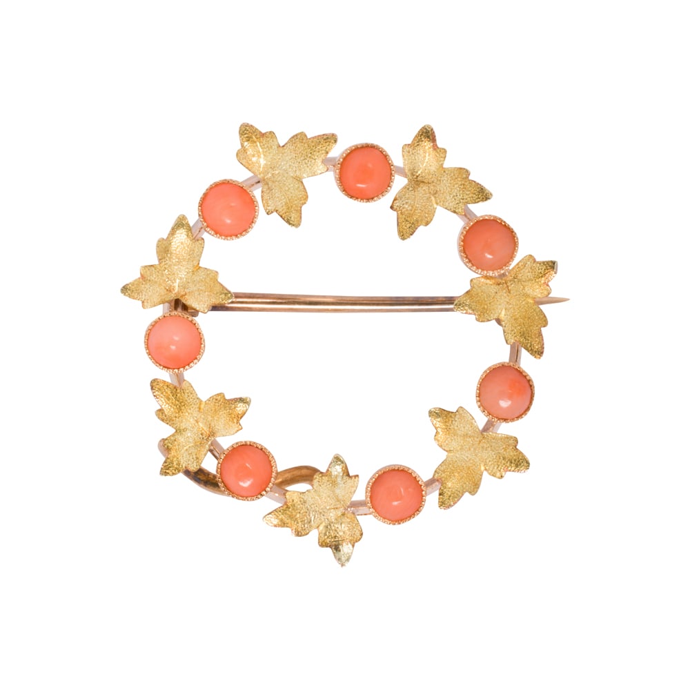 A coral and 14k gold brooch (1 of 1)