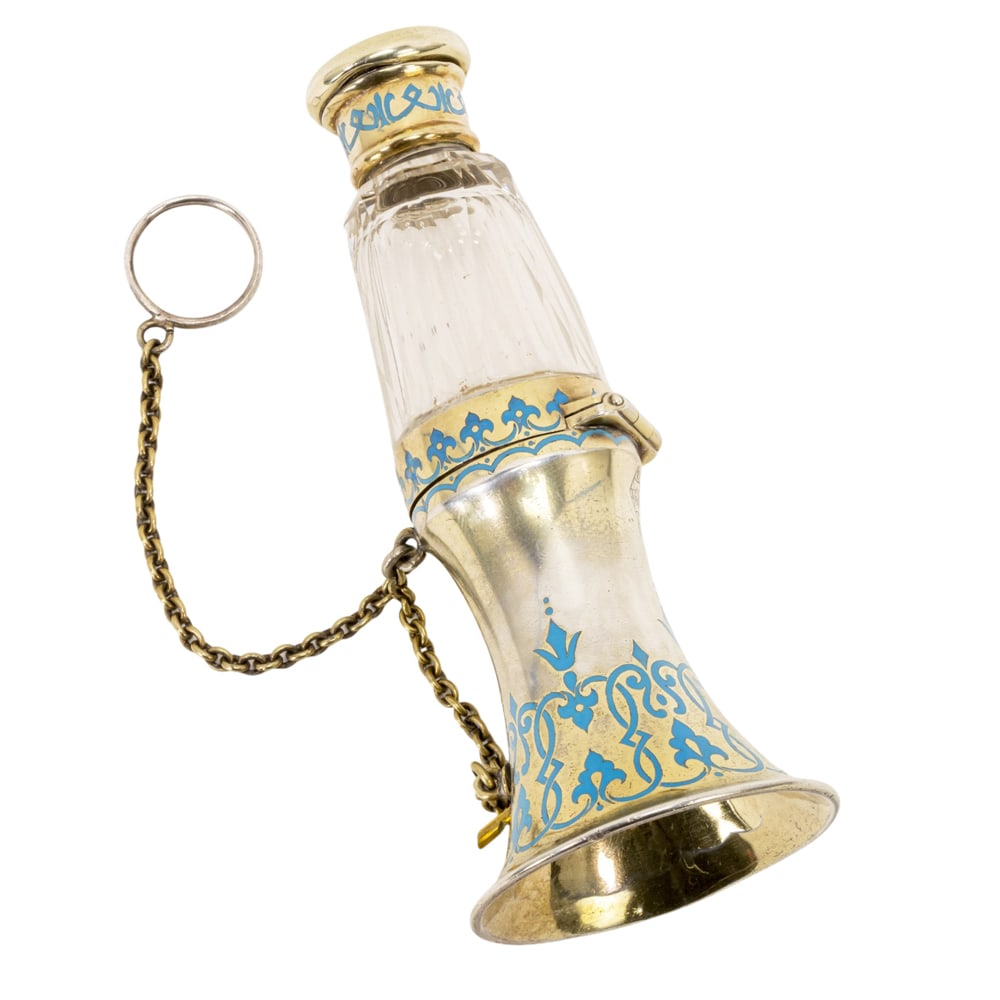 A rare English enamel decorated silver gilt and glass combination posy holder (1 of 5)