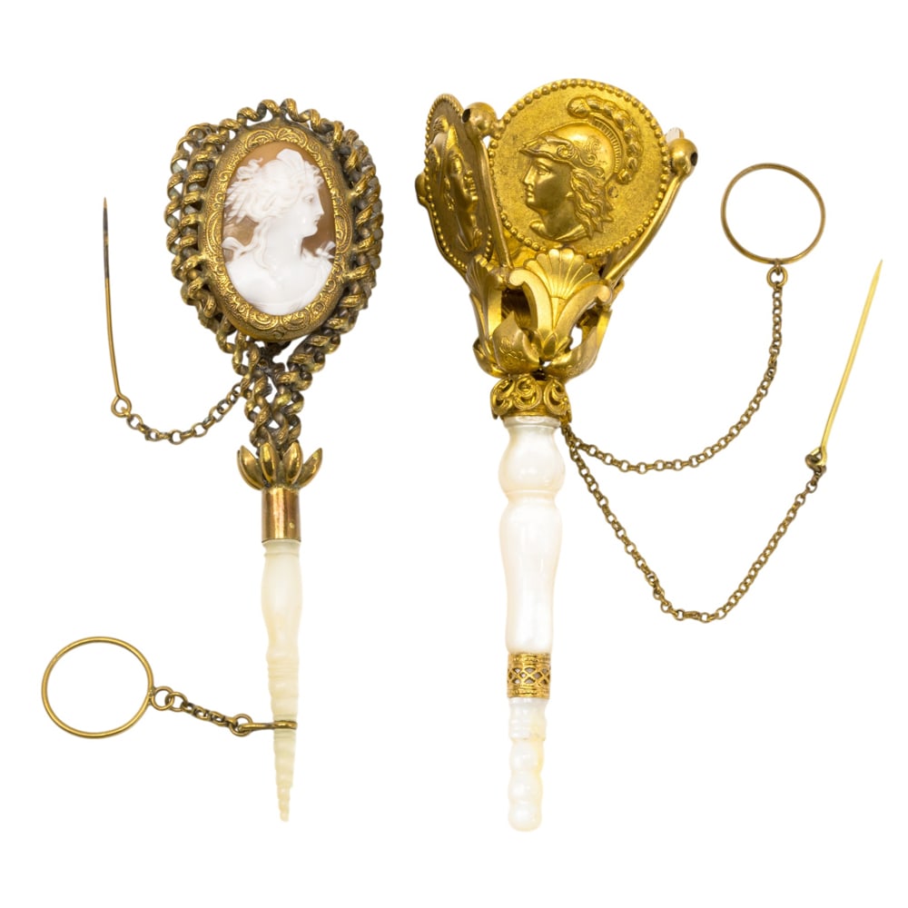 Two French or Italian posy holders or tussie mussies with portraits (1 of 4)