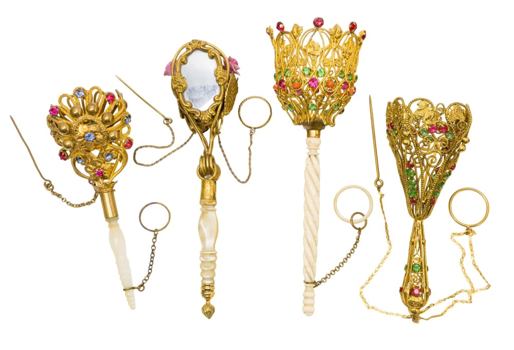 Four English gilt metal posy holders or tussie mussies (1 of 6)