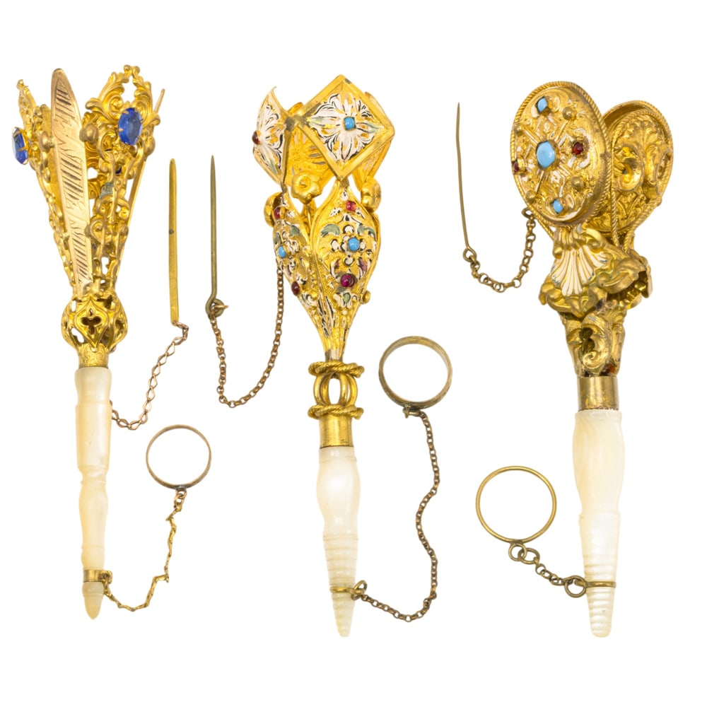 Three French or English gilt metal posy holders or tussie mussies (1 of 5)