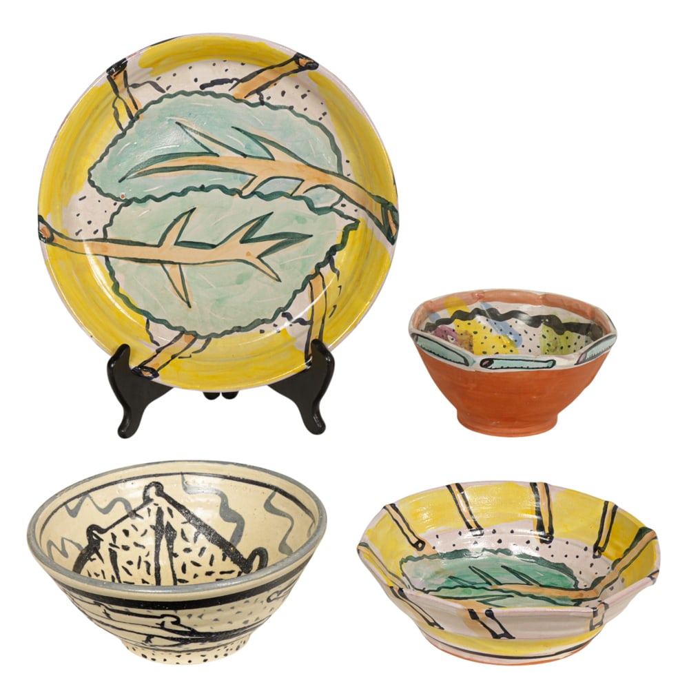 Ceramic Dishes, Deirdre Daw: (lot of 4) Deirdre Daw (American, b. 1958), Bowls, 1987-1988, ceramic dishware, each initialed and dated beneath, overall (for largest): 1.5"h x 10"w x 10"d. Provenance: Property from the Private Coll