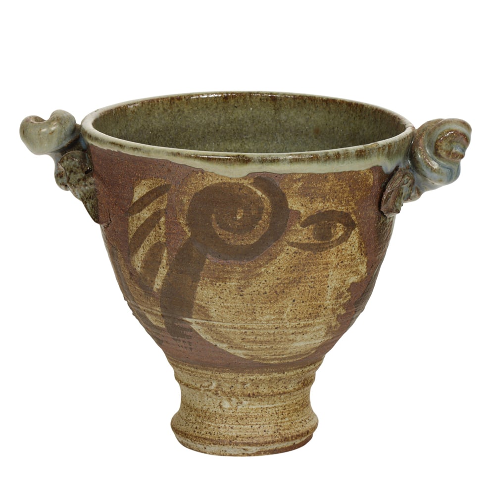 Ceramic Vessel, Marguerite Wildenhain: Marguerite Wildenhain (American/French, 1896-1985), Untitled (Hello), ceramic vessel, inscribed "HELLO" under one handle, overall: 6"h x 8"w x 5.5"d. Provenance: Property from the Private Collection
