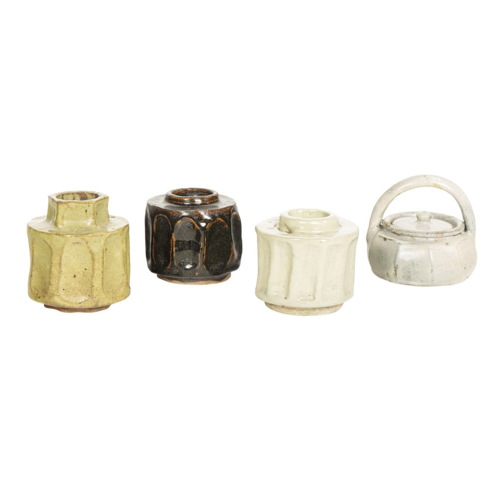 Ceramic Vessels, American School (20th century): (lot of 4) American School (20th century), Fluted Vessels, glazed ceramics, overall (for largest): 5"h x 4.5"w x 4.5"d. Provenance: Property from the Private Collection of Viola Frey, sold to benefit