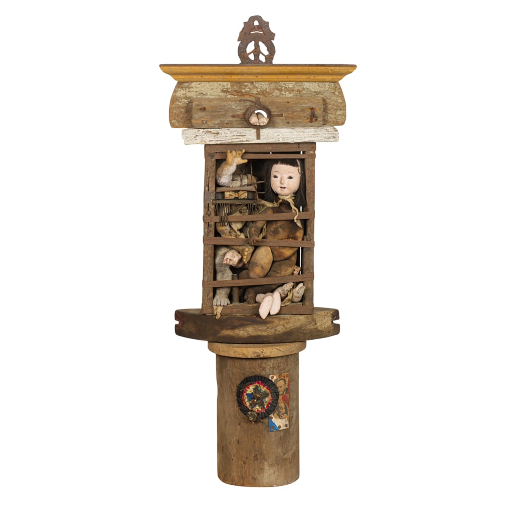 Sculpture, Richard Brennan: Richard Brennan (American, 20th century), Untitled, mixed media assemblage sculpture, unsigned, overall: 32"h x 13"w x 8"d. Provenance: Property from the Private Collection of Viola Frey, sold to bene