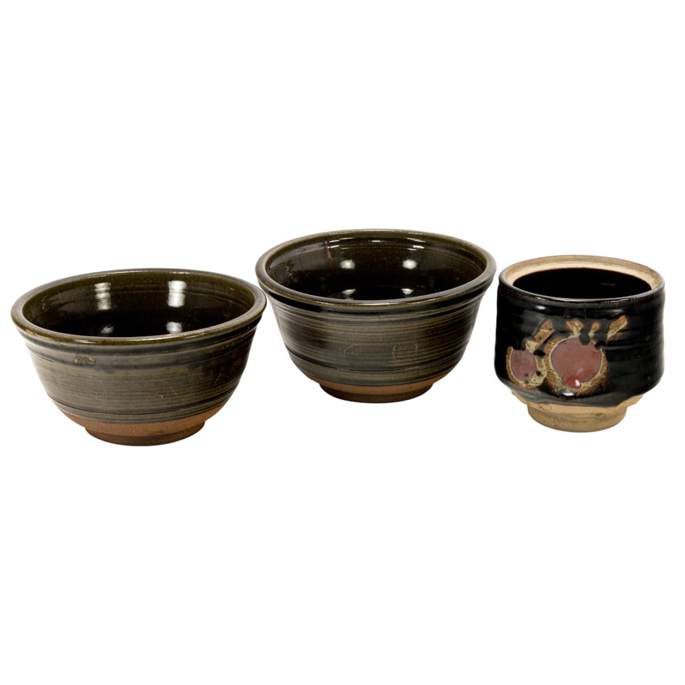 Ceramic Bowls, Richard Brennan: (lot of 3) Richard Brennan (American, 20th century), Bowls, glazed ceramic bowls, circular mark to each, overall (for largest): 4.75"h x 8.75"w x 8.75"d. Provenance: Property from the Private Collecti