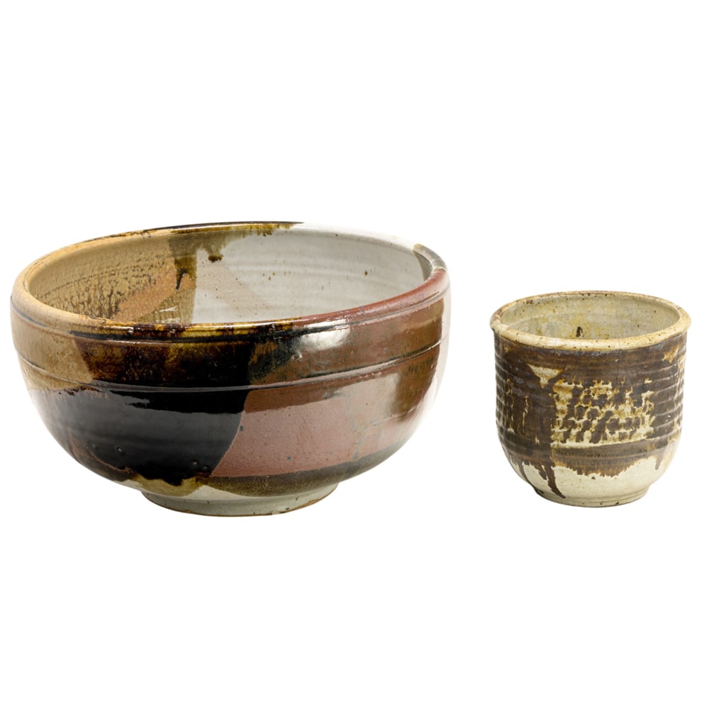 Ceramic Vessels, American School (20th century): (lot of 2) American School (20th century), Earth-Toned Vessels, ceramic bowl and pot, each unsigned, overall (for larger): 6.5"h x 12"w x 12"d. Provenance: Property from the Private Collection of Viol