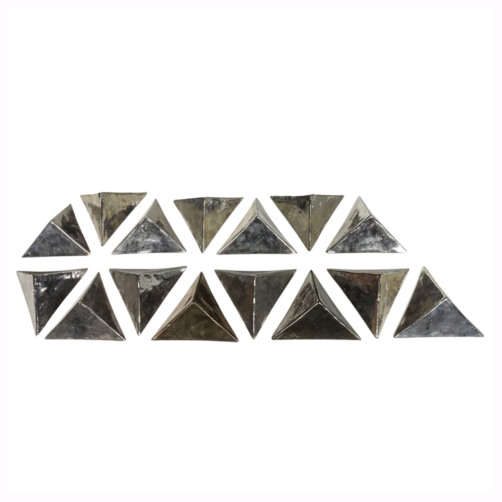 Pyramid Sculptures, American School (20th century): (lot of 15) American School (20th century), "Golden Era," terracotta pyramid sculptures with silver glaze, unsigned, titled to one beneath, overall (for each): 3.5"h x 7.5"w x 8"d. Provenance: