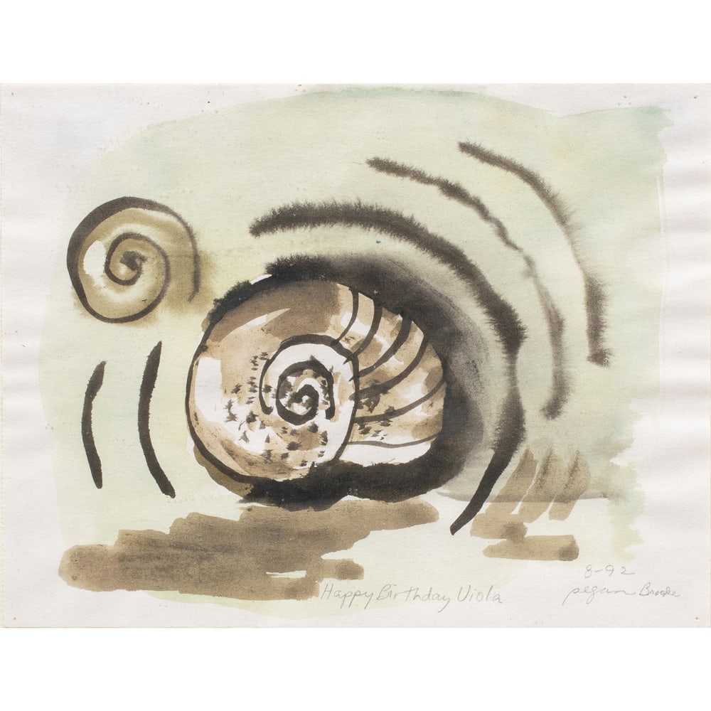 Watercolor, Pegan Brooke: Pegan Brooke (American, b. 1950), "Happy Birthday Viola," 1992, watercolor on paper, pencil signed and titled lower right, inscribed lower center, sheet: 6.5"h x 8.25"w, overall (with frame): 9.25"h