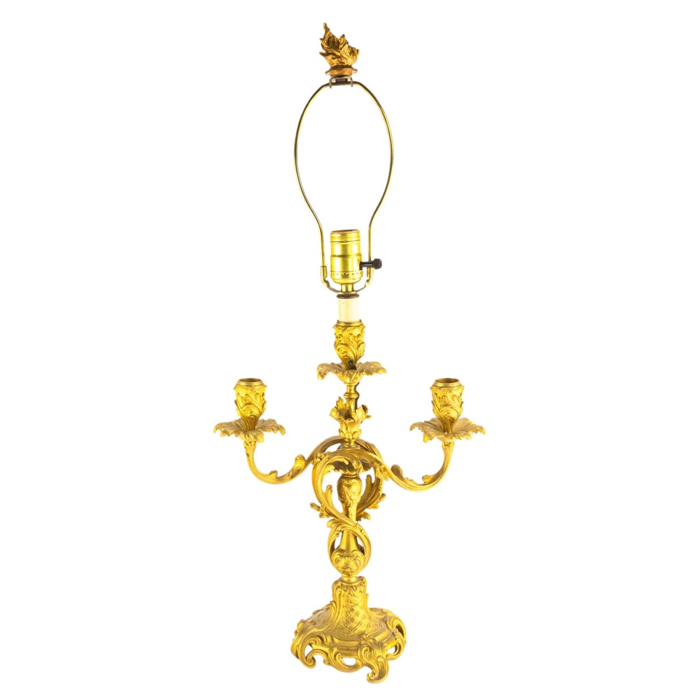 A Louis XV style gilt bronze three light candleabra, Barbedienne (1 of 3)