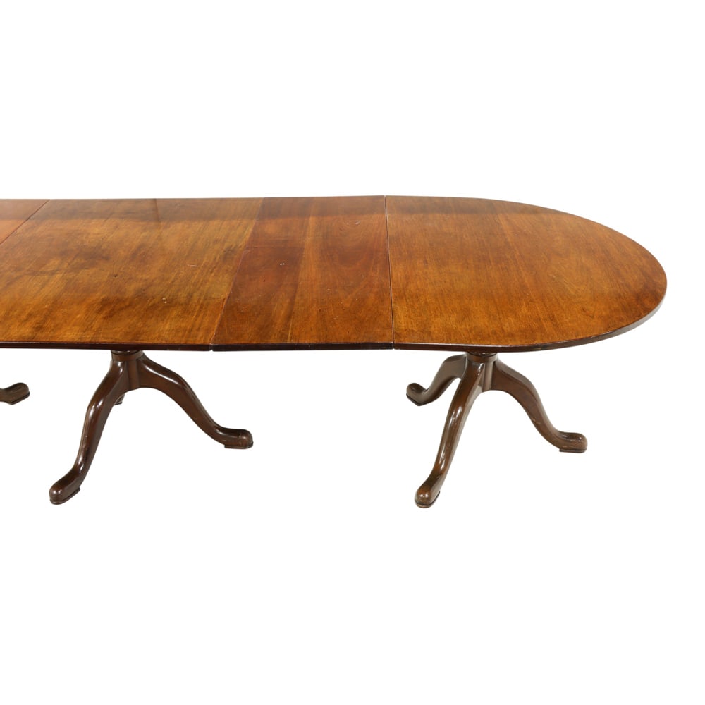 A Regency triple pedestal walnut dining table - 5