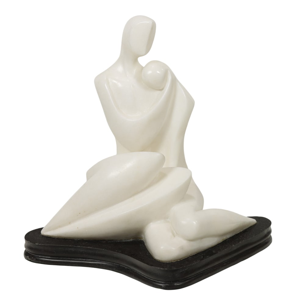 An Italian Modernist marble sculpture: An Italian Modernist marble sculpture, attributed to Luca Crespi, modeled as two figures in an embrace, unsigned, 15"h x 16.5"w x 10"d