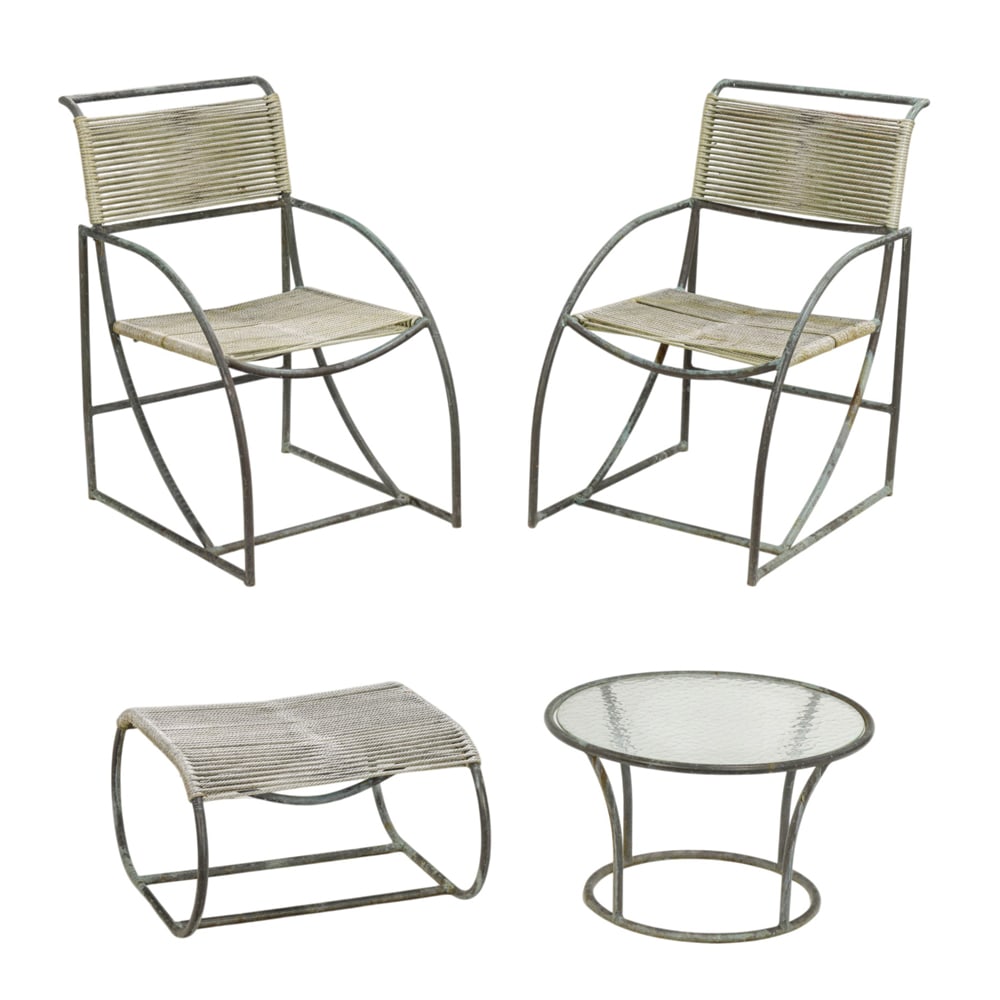 A set of four Kipp Stewart "Bronze Age" patio chairs 1970's: A set of four Kipp Stewart "Bronze Age" patio chairs 1970's, 33.5"h x 20.5"w x 22"d (overall); 17"h (seat)