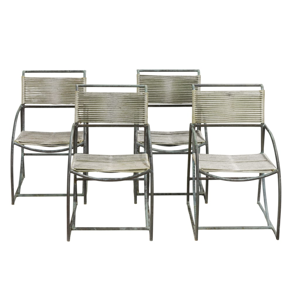 A set of four Kipp Stewart "Bronze Age" patio chairs 1970's: A set of four Kipp Stewart "Bronze Age" patio chairs 1970's, 33.5"h x 20.5"w x 22"d (overall); 17"h (seat)