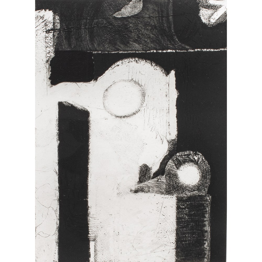 Print, Jack Jefferson: Jack Jefferson (American, 1920-2000), "#8," 1990, black and white hardground with aquatint and burnishing, pencil signed and dated lower right, titled lower left, edition 10/20, image: 11"h x 7.88"w,